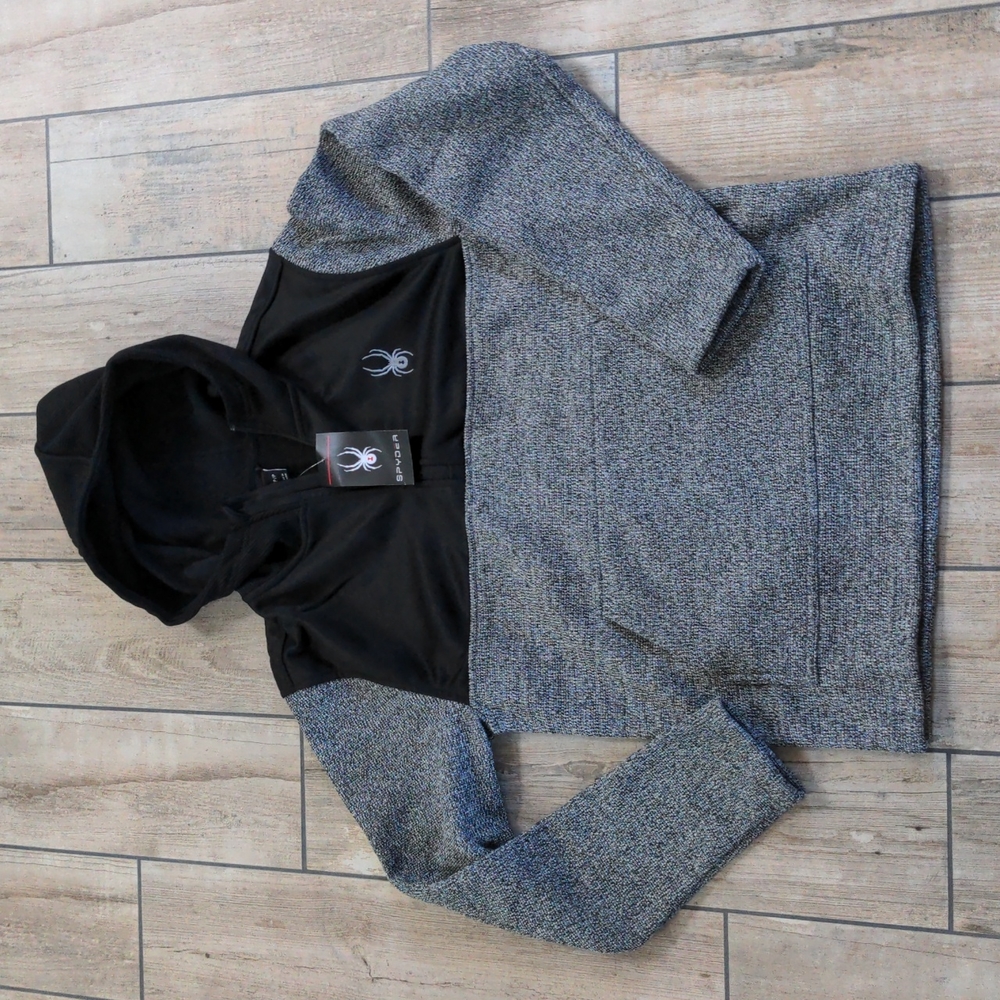 NWT Spyder Black and White/Light Grey Fleece Lined Quarter Zip Hoodie/Sweater